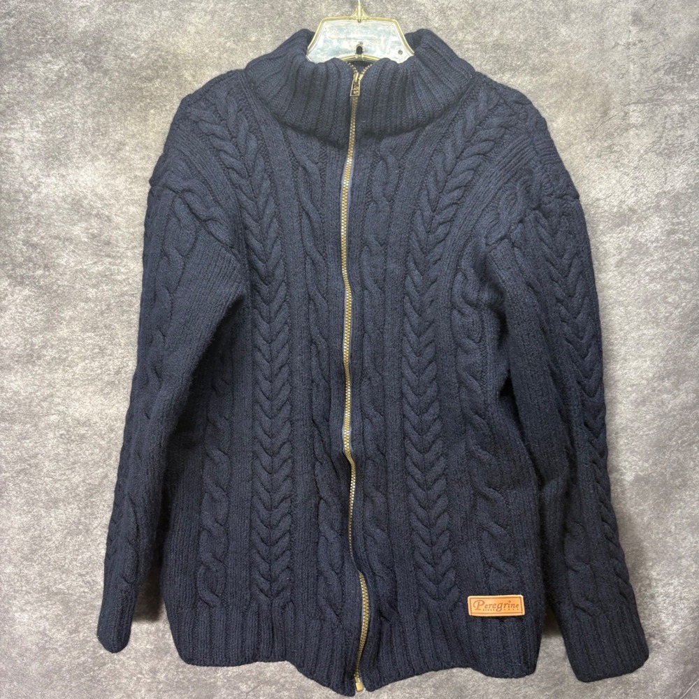 VTG Peregrine Wool Cable Knit Full Zip Fisherman Cardigan Mens M Navy England